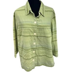 Linden Hill Women's 100% Cotton Button Down Lime Green Stripe XL
